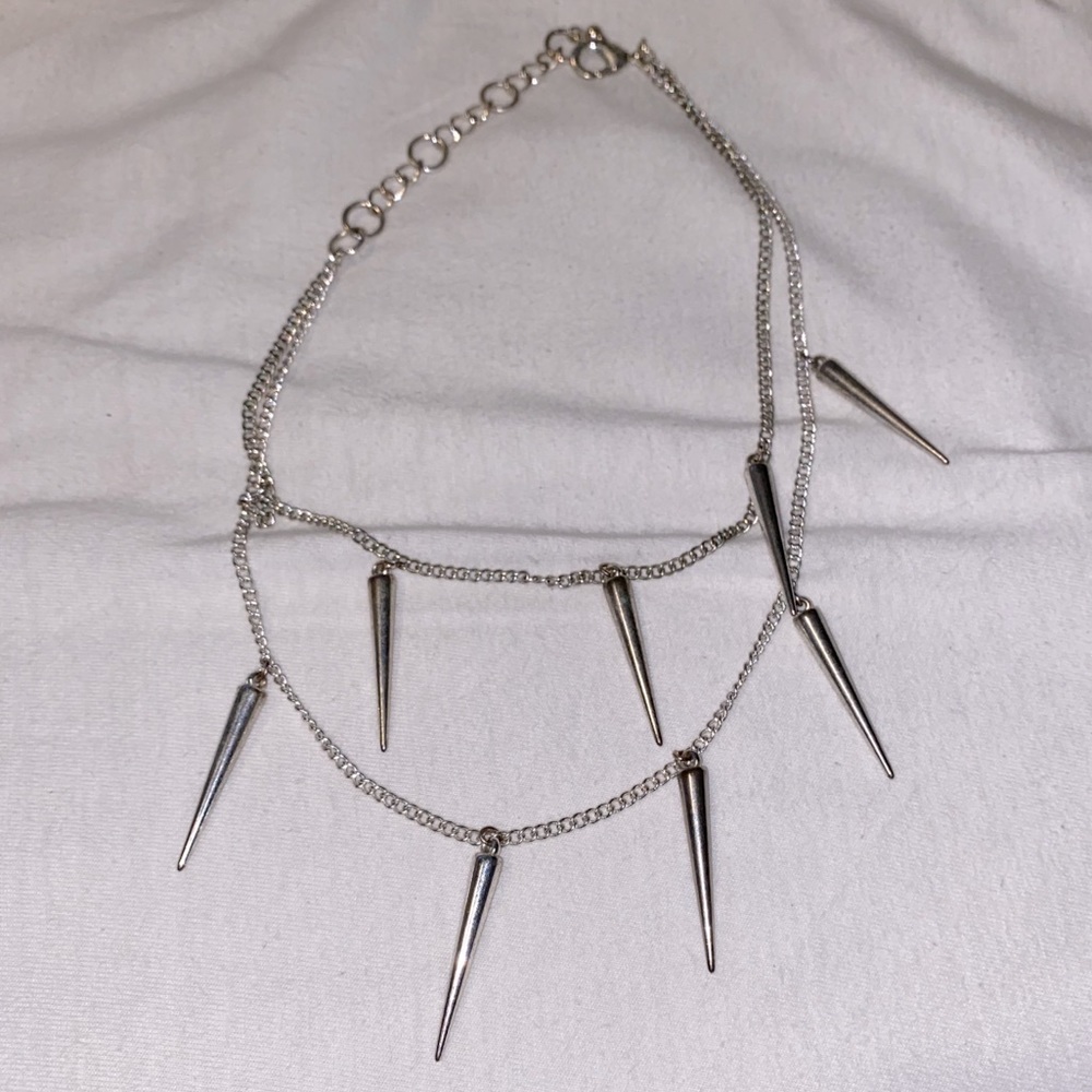 Silver spike layered necklace